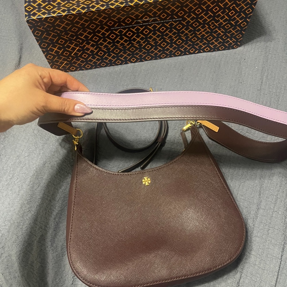 Tory Burch Brown and Purple Shoulder Bag with Crescent Shape